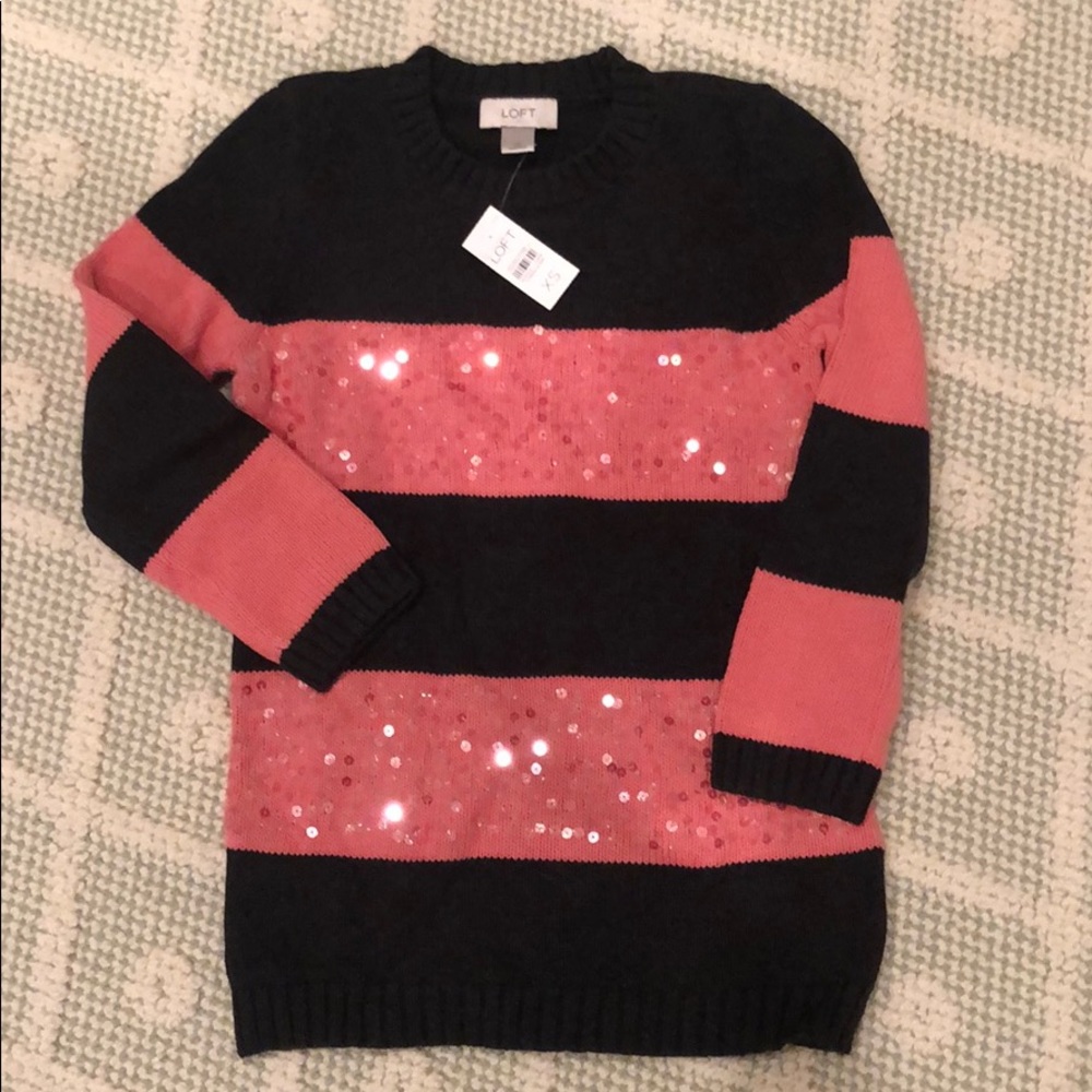 Ann Taylor Loft pink and navy striped sweater